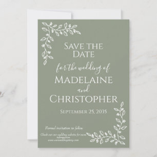 Modern Boho Sage Green Botanical Photo Wedding Save The Date