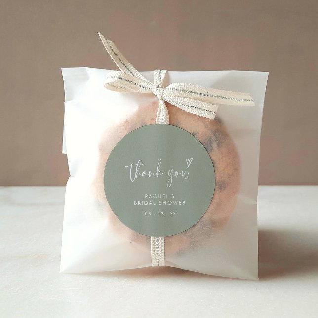 Modern Boho Sage Green Bridal Shower Thank You Classic Round Sticker (Creator Uploaded)