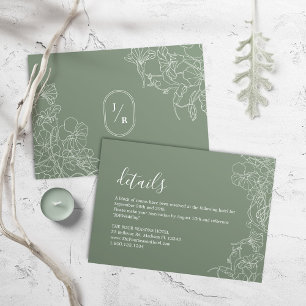 Modern Boho Sage Green Wedding Details Enclosure Card