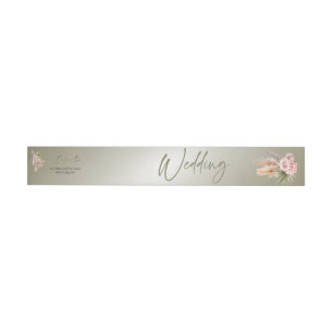 Modern Boho Sage Olive Floral Tropical Pampas Gras Wraparound Address Label