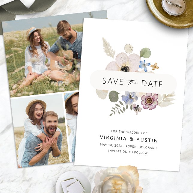 Modern Boho Save The Date (Modern Floral Boho Save The Date back Photos by Painted Paperie
)