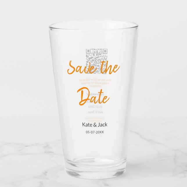 Modern boho save the date add QR name date orange  Glass (Front)