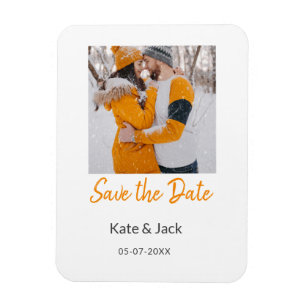 Modern boho save the date add QR name date orange Magnet