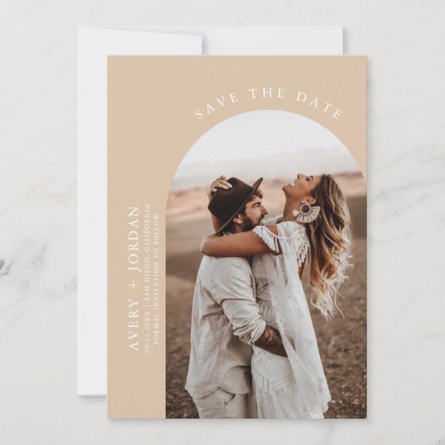 Modern Boho Save the Date | Photo Minimalist Cards (Front)