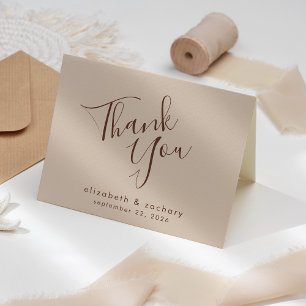 Modern Boho Script Neutral Wedding Thank You Card