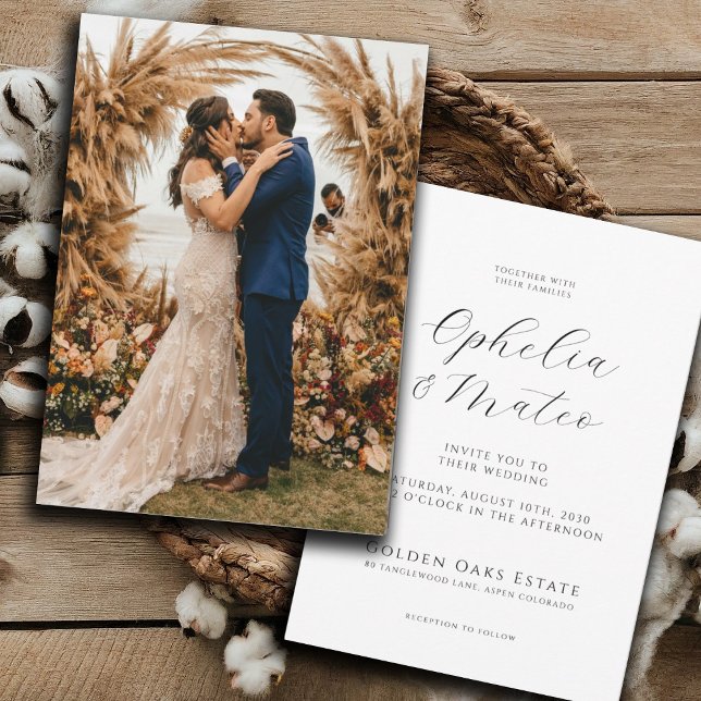 Modern Boho Script Photo Wedding Invitation (Creator Uploaded)