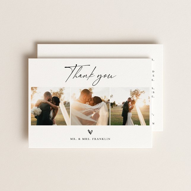 Modern Boho Script Wedding Photo Thank You Card (Creator Uploaded)
