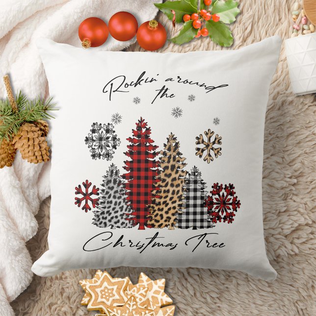 Modern Boho Snowflakes Tartan Cute Christmas Cushion (Creator Uploaded)