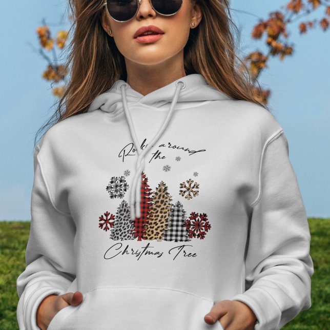 Modern Boho Snowflakes Tartan Cute Christmas Tree Hoodie (Creator Uploaded)