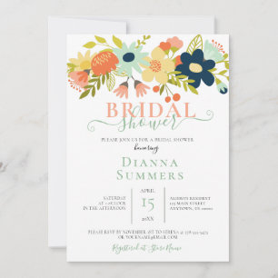 Modern Boho Stylised Floral Wedding Bridal Shower Invitation