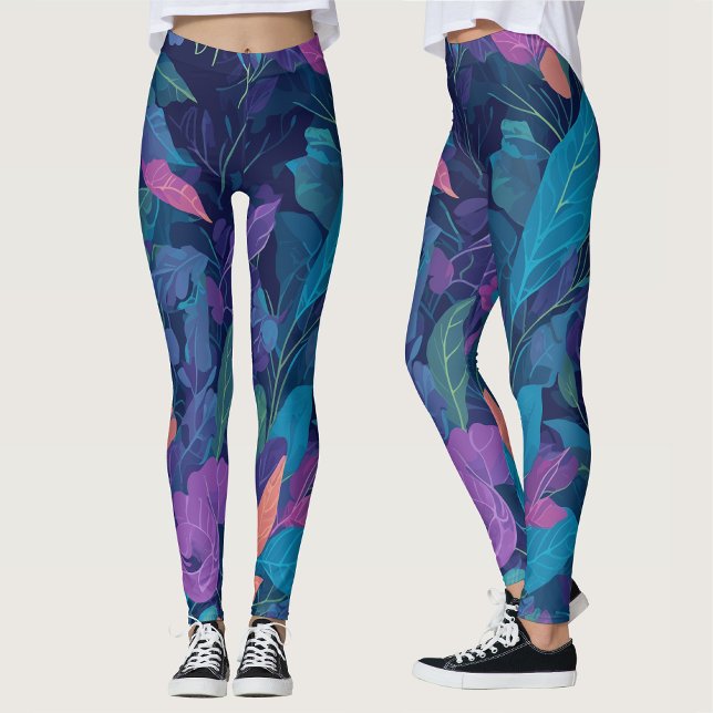Modern Boho Summer Leaves Botanical Garden Floral Leggings (Creator Uploaded)