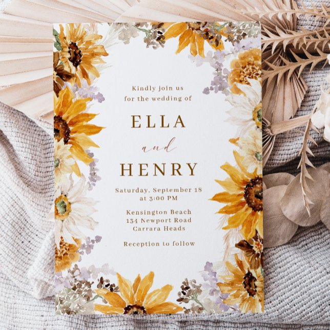 Modern Boho Sunflower Wedding Invitation (Creator Uploaded)