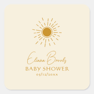 Modern Boho Sunshine   Beige Baby Shower Thank You Square Sticker