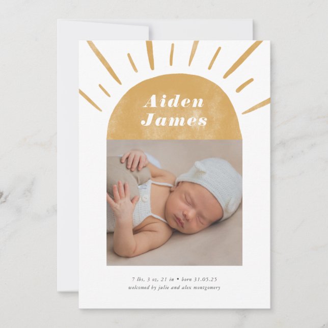 Modern Boho Sunshine in Mustard Birth Announcement (Front)