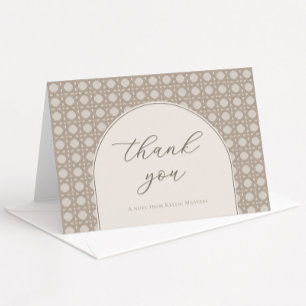 Modern Boho Tan Rattan Cane Bridal Shower Thank You Card