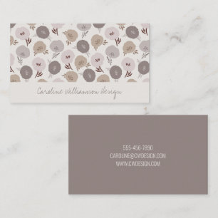 Modern Boho Taupe Blush Grey Botanical Flowers Business Card