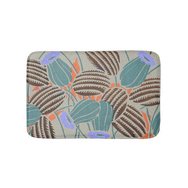 Modern Boho Teal & Lavender Floral Decor Bath Mat (Front)