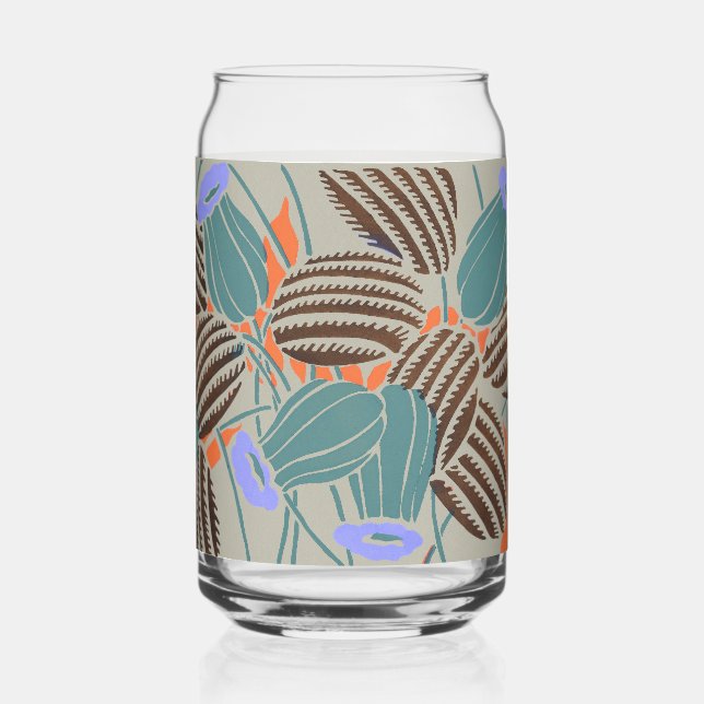 Modern Boho Teal & Lavender Floral Decor Can Glass (Front)