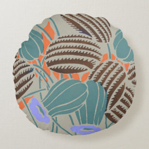 Modern Boho Teal & Lavender Floral Decor Round Cushion