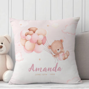 Modern Boho Teddy Bear Baby Shower Gift Baby Girl  Cushion