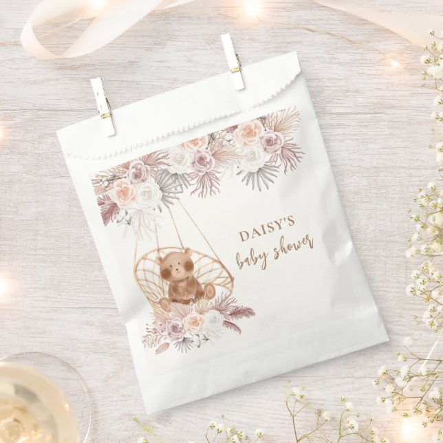 Modern Boho Teddy Bear Pampas Baby Shower  Favour Bags (Clipped)
