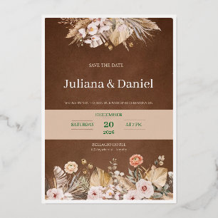 Modern Boho Terracotta and Dried Palm Wedding Invi