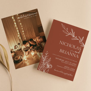Modern Boho Terracotta Burnt Orange Photo Wedding Invitation