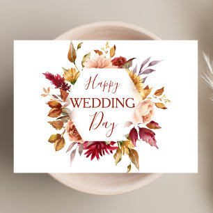 Modern Boho Terracotta Floral Happy Wedding Day Card