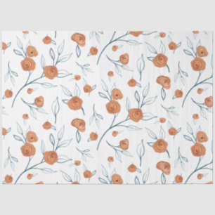 Modern BOHO Terracotta Floral Watercolor Blue Leaf Tissue Paper