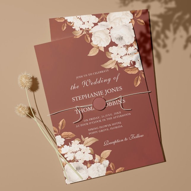 Modern Boho Terracotta Floral Wedding Invitation (Creator Uploaded)