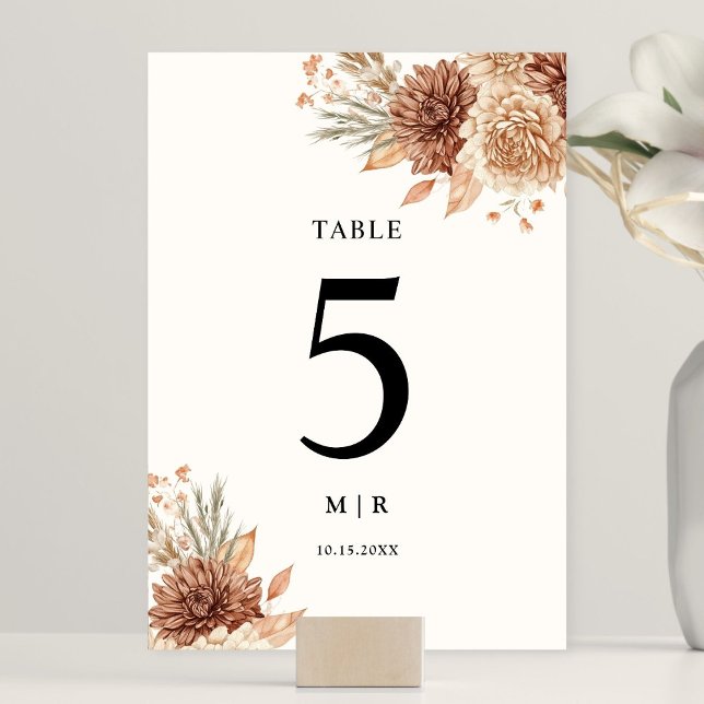 Modern Boho Terracotta Floral Wedding Table Number (Creator Uploaded)