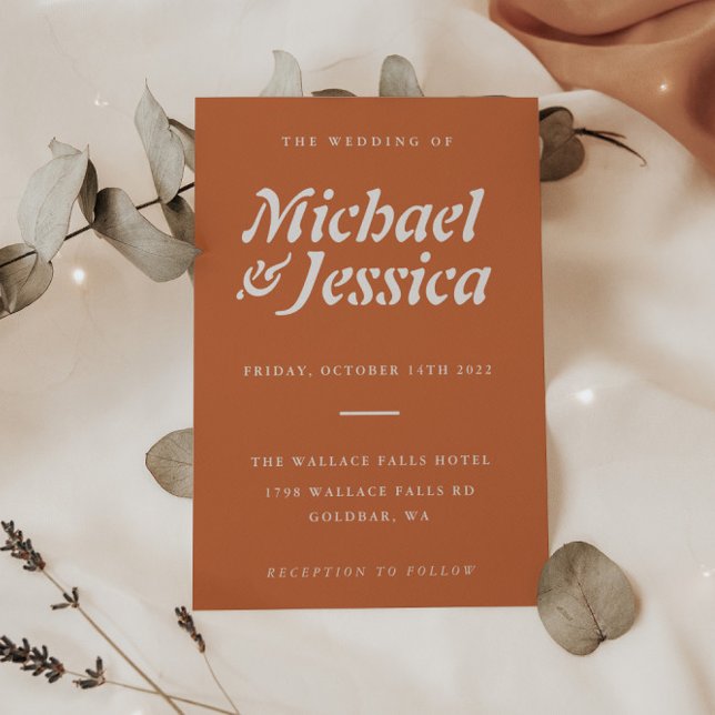 Modern Boho Terracotta Minimalist Wedding Invitation (Creator Uploaded)