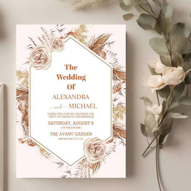 modern boho terracotta pampas grass wedding invitation (Creator Uploaded)