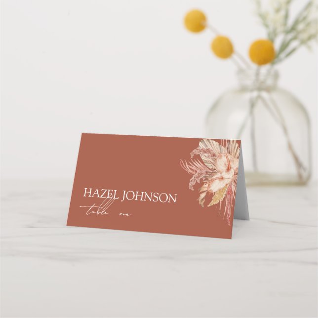 Modern Boho Terracotta Rustic Wedding Place Card (Front)