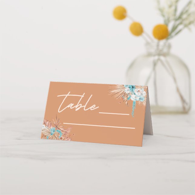 Modern Boho Terracotta Script Wedding Place Card (Front)
