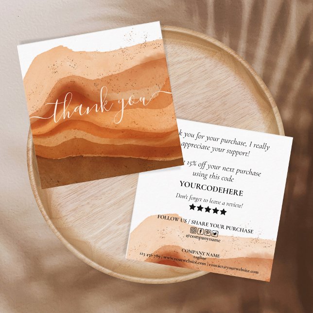 modern boho terracotta thank you for your order square business card (Creator Uploaded)