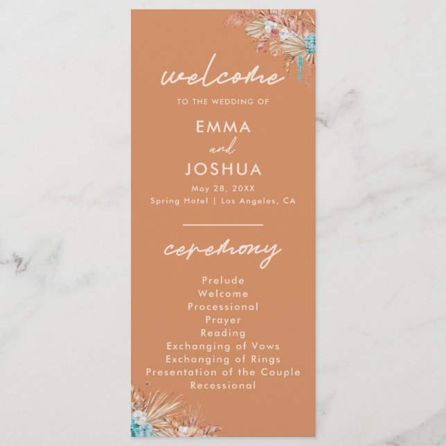 Modern Boho Terracotta Wedding Programme (Front)