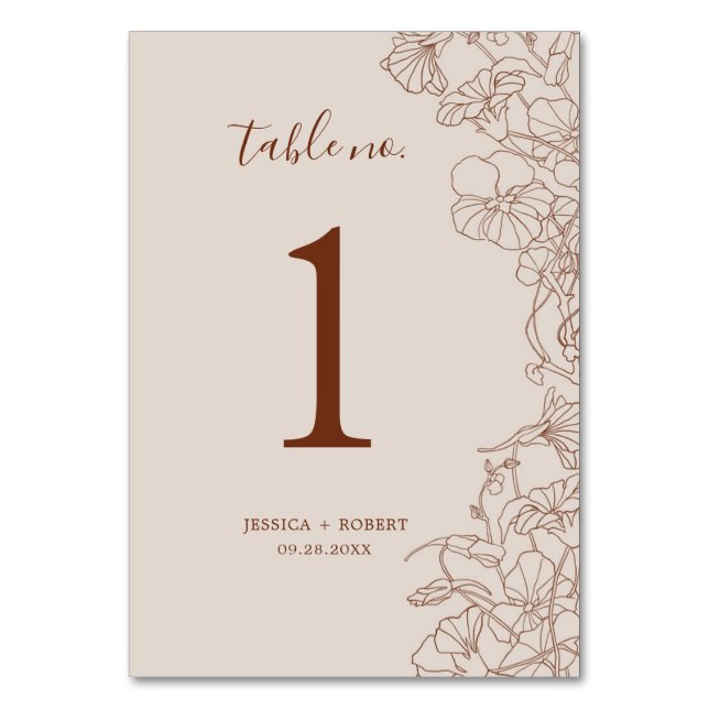 Modern Boho Terracotta Wedding Table Number (Front)