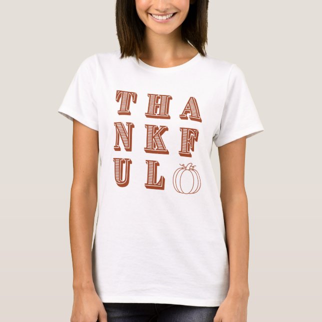 Modern Boho Thankful Typography Thanksgiving T-Shirt (Front)