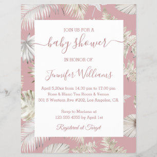 modern boho tropical baby shower pink invitation flyer