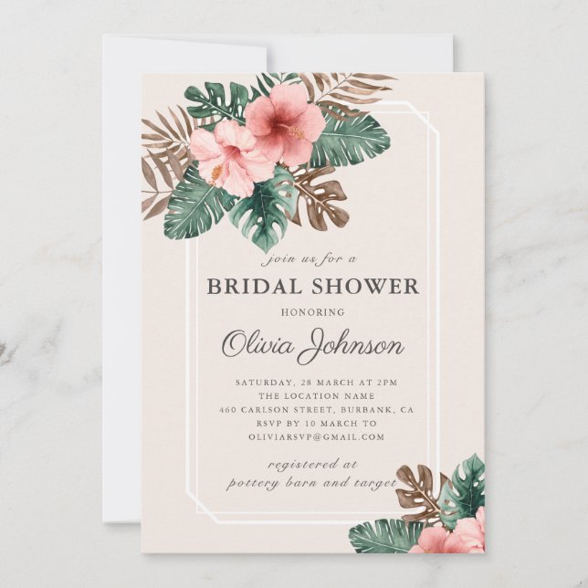 Modern Boho Tropical Floral Bridal Shower Invitation (Front)