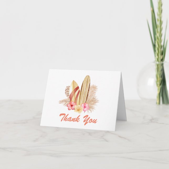 Modern Boho Tropical Flower SurfIng Baby Shower Thank You Card (Front)