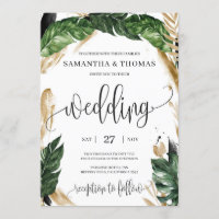 Modern Boho tropical greenery leaves gold wedding