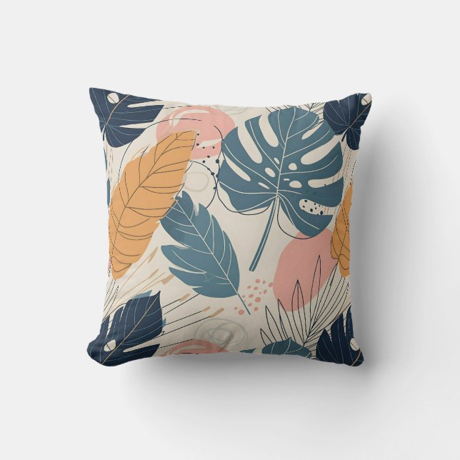 Modern Boho Tropical Leaves Abstract Cushion (Front)