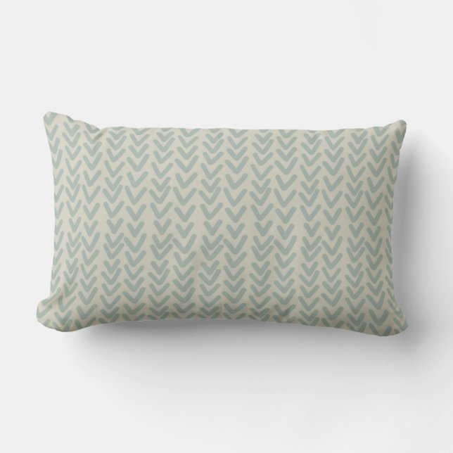Modern Boho V Pattern Seafoam Green Beige Lumbar Cushion (Front)