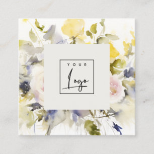 Modern Boho Vinatge Colorful Rose Floral Logo Square Business Card