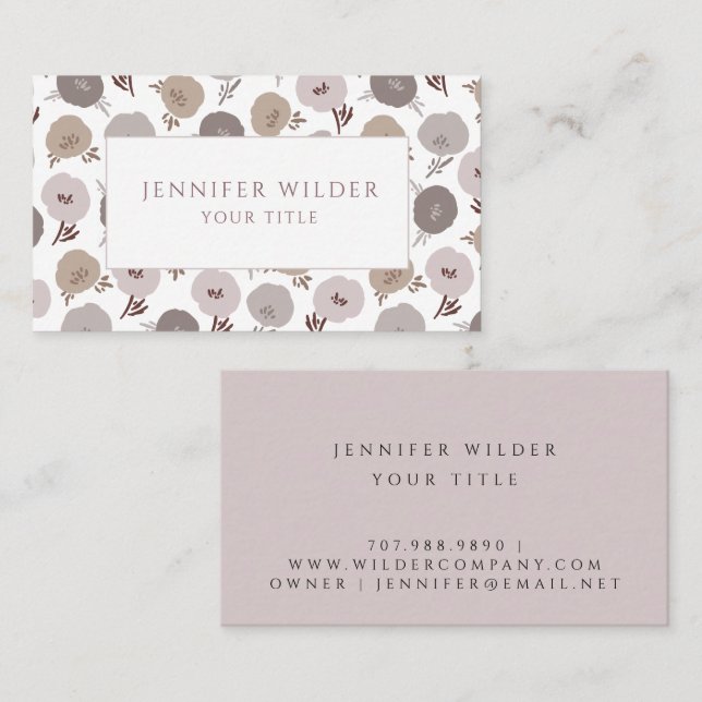 Modern Boho Violet Grey Flowers Business Card (Front/Back)