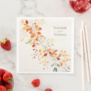 Modern Boho Watercolor Autumn Leaves Wedding Napkin