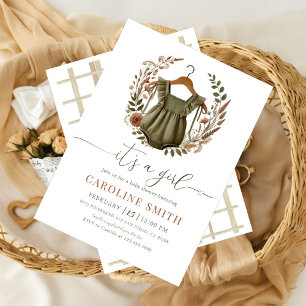 Modern Boho Watercolor Baby Girl Clothes Shower  Invitation