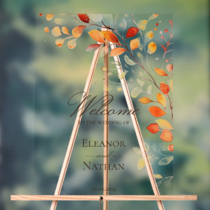Modern Boho Watercolor Fall Autumn Leaves Welcome Acrylic Sign